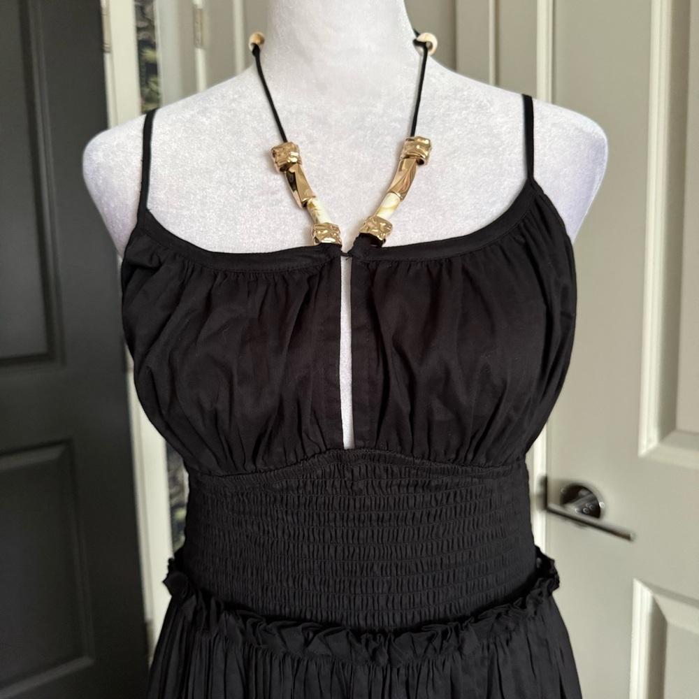 NWT Maje 100% Cotton Black Strappy A-line Maxi Sundress Size 38 - Picture 2 of 8
